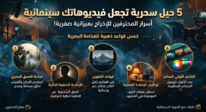تصميم يوضح حيل صناعة فيديوهات سينمائية احترافية